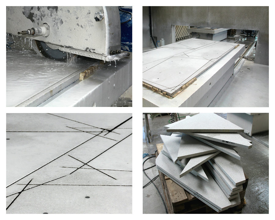 Continuum, Cut of the rhombi from the rough slabs for the wall, photo: Boris Trenkel
